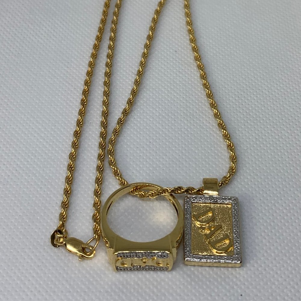18K Gold-Plated  Dad Pendant and Ring Set